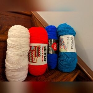 Yarn bundle Bernat & Red Heart Teal, Blue,White, Pink, Acrylic 4 Med Approx 665g
